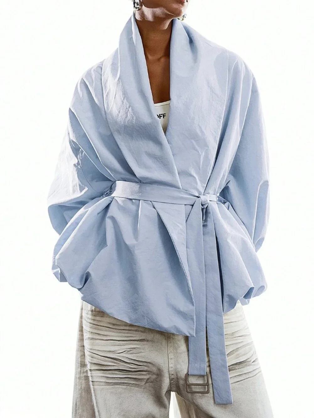Blue Casual Women's Minimalist Long Sleeve Windbreaker Jacket - Picture 4 of 8